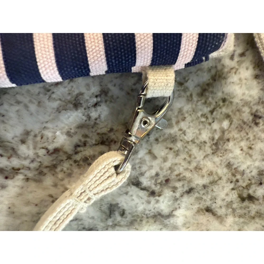 Polo Ralph Lauren Canvas Striped Wristlet Pouch Navy Pink Pony Logo Clutch